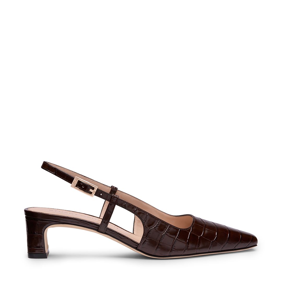The Baby Babette Slingback Pump in Walnut Croco-Printed Leather
