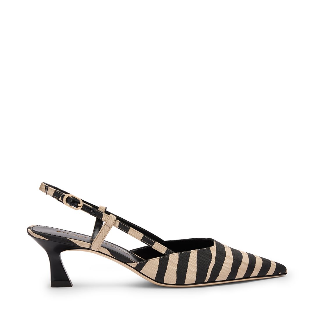 The Vinnie Slingback Pump 50 in Zebra-Print Moire Fabric 