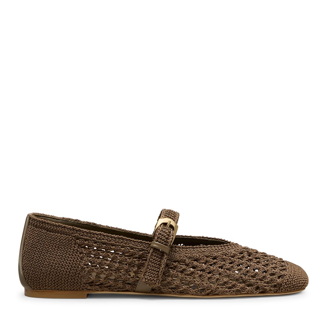 Shop Now: Leora Woven Mary Jane Flat in Taupe Crochet & Leather 