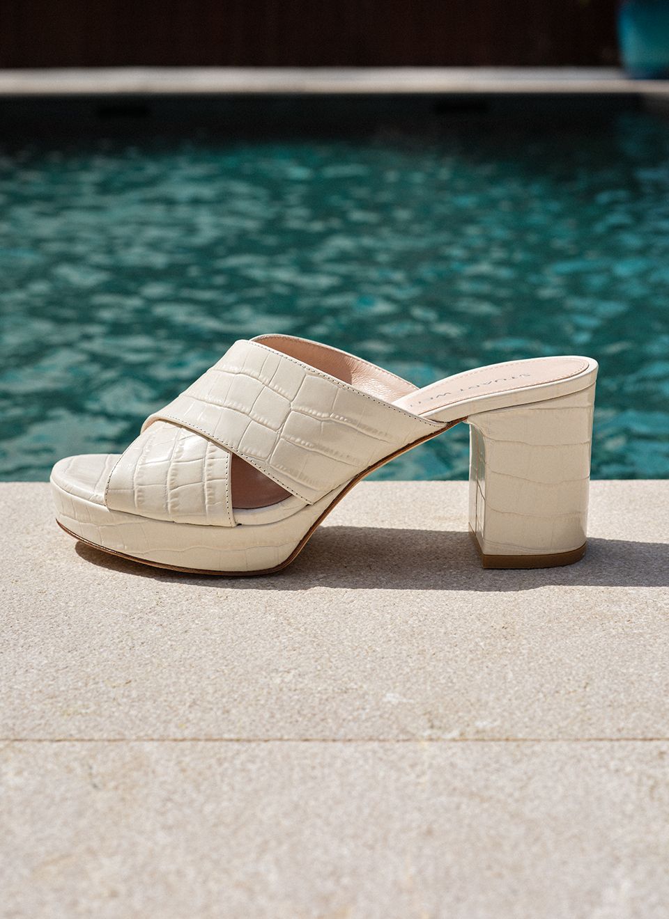 Dayna Platform Slide Sandal in Line Croco-Printed Leather 