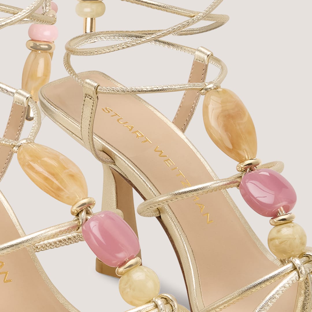 stone detailing on stuart weitzman strappy heeled sandals