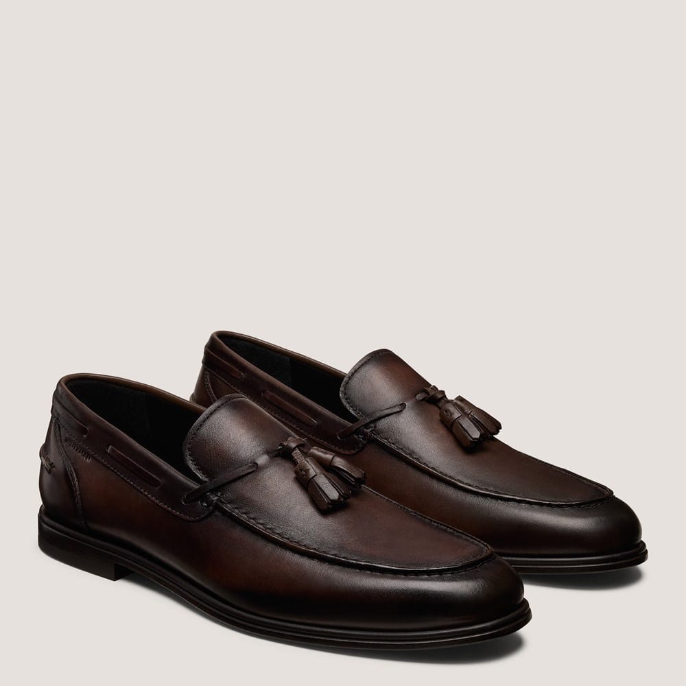 mens brown tassel dress shoes Crockett & Jones Cavendish Tassel Loafer in Dark Brown Suede main image 0